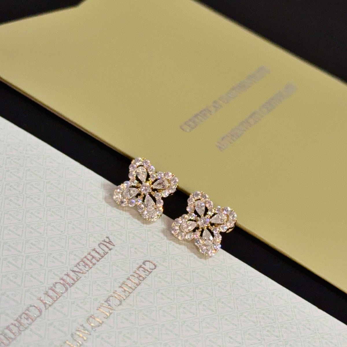 gold crystal clover Stud Earrings for women - alternate angle view 4
