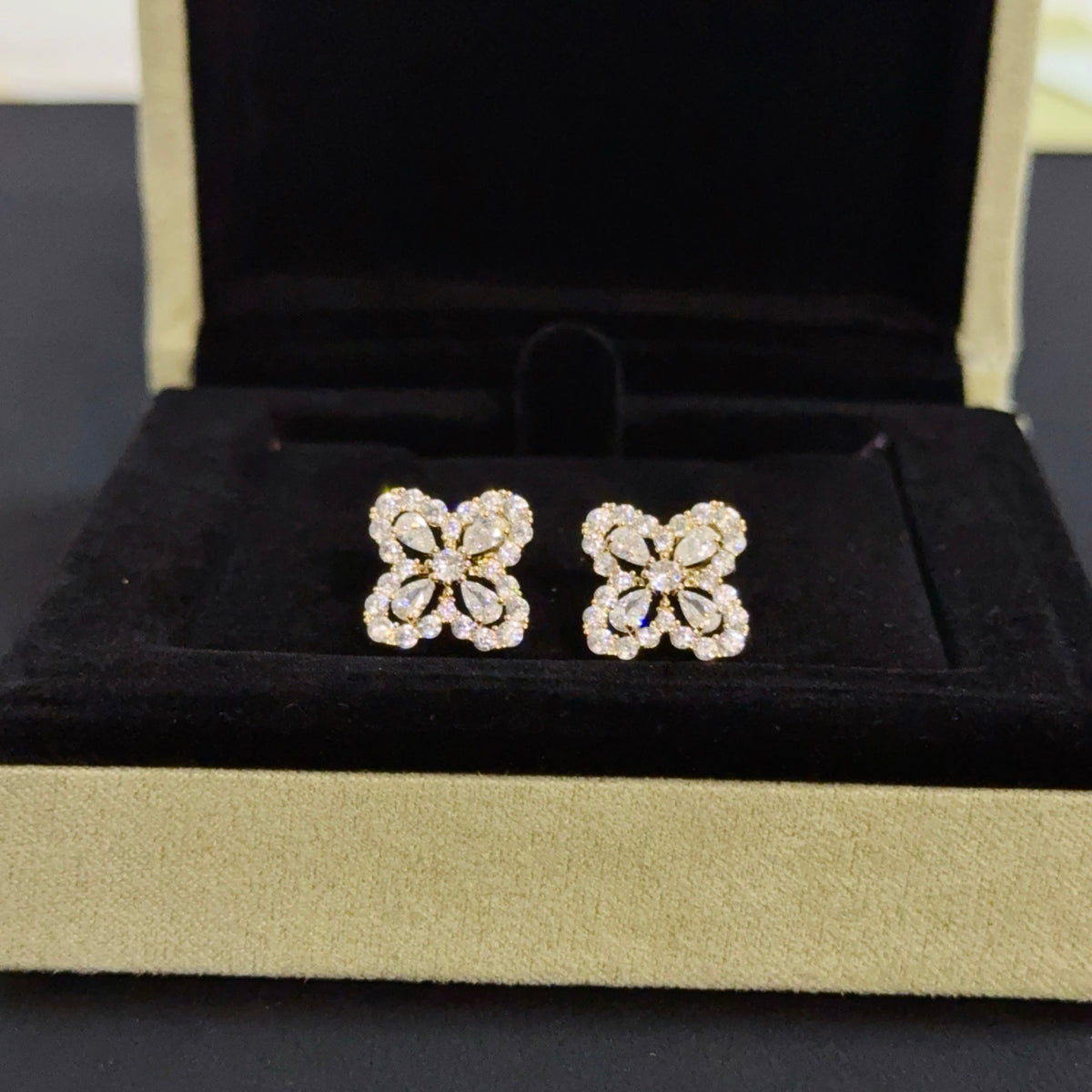 gold crystal clover Stud Earrings for women - alternate angle view 7