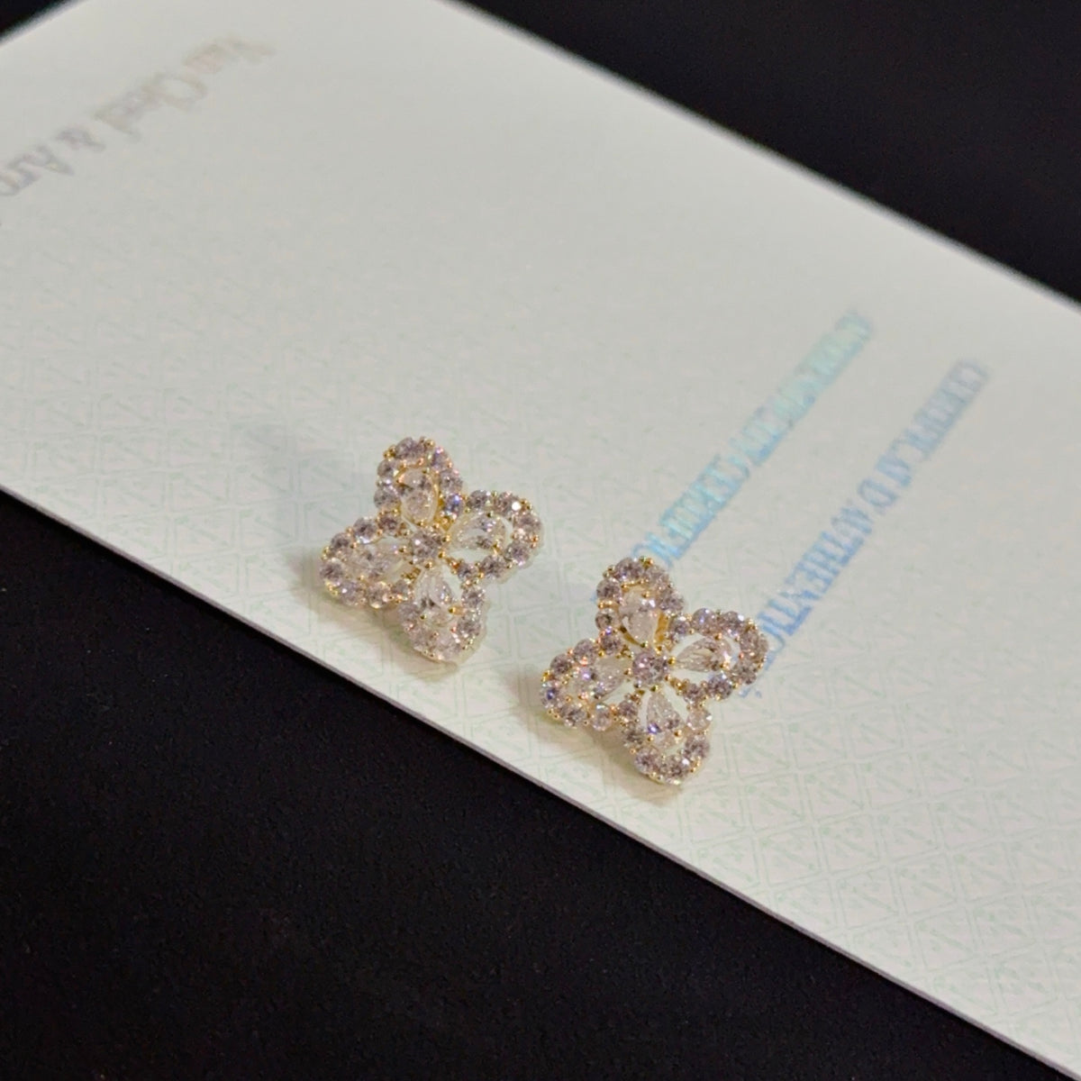 gold crystal clover Stud Earrings for women - alternate angle view 9