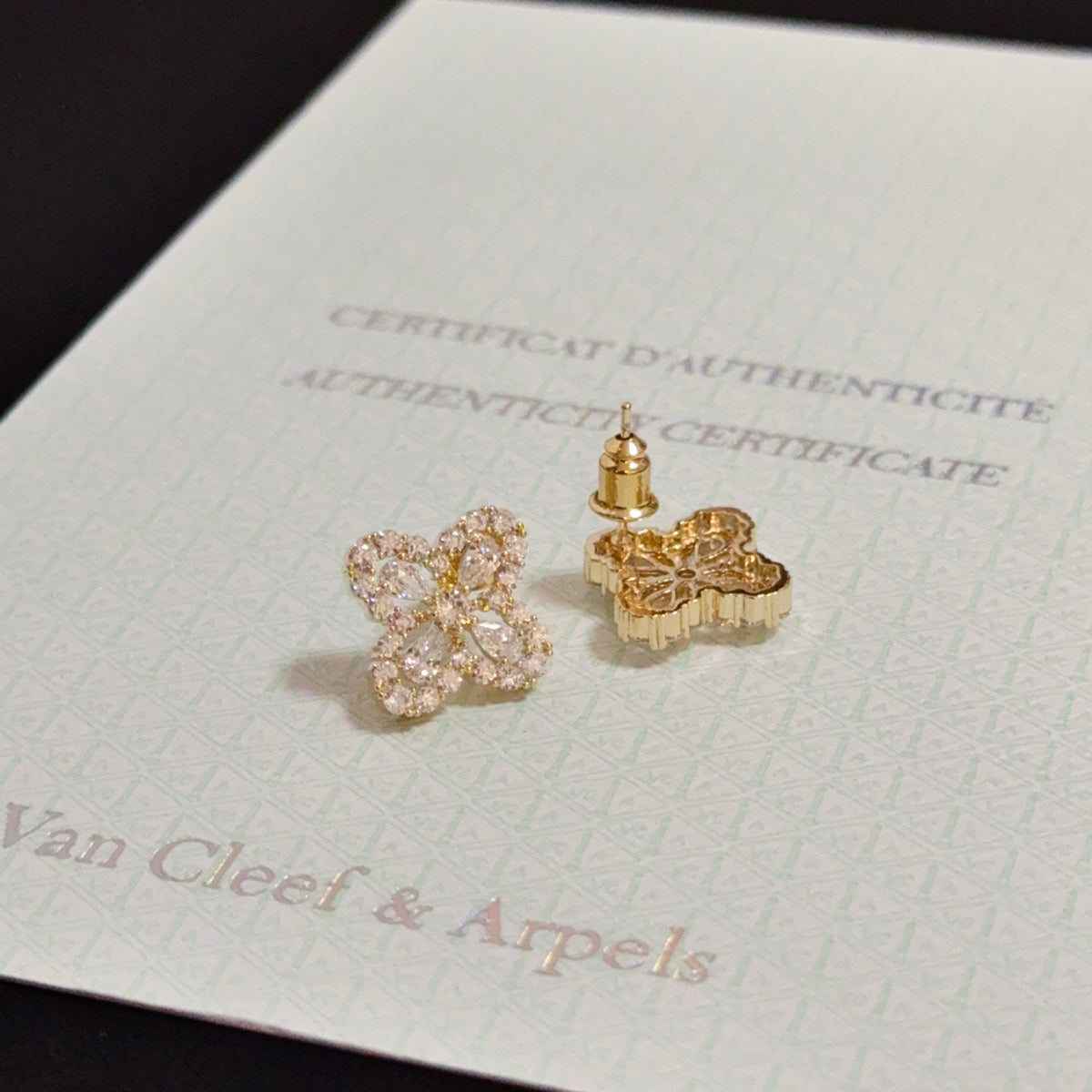 gold crystal clover Stud Earrings for women - alternate angle view 8