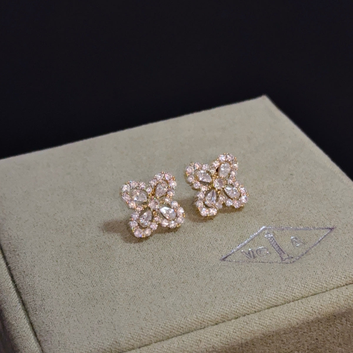 gold crystal clover Stud Earrings for women - alternate angle view 6