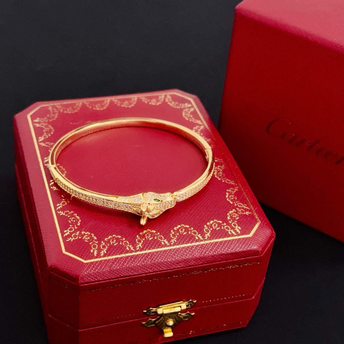 gold crystal floral Bangle for men - alternate angle view 5