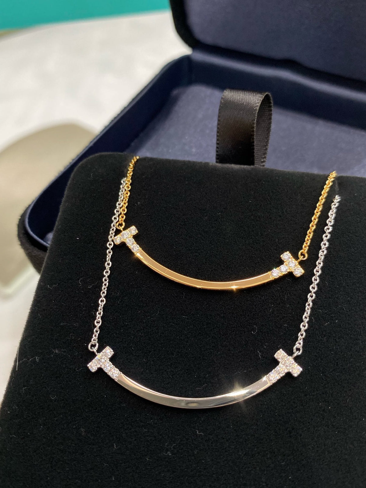 rose gold crystal rose Necklace for women - alternate angle view 2