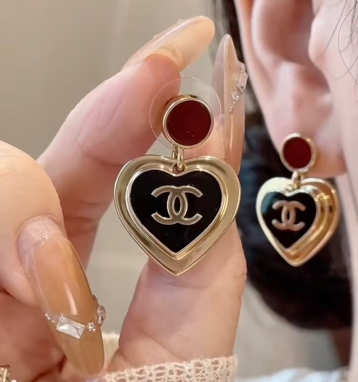 gold enamel heart Drop Earrings for women - alternate angle view 7