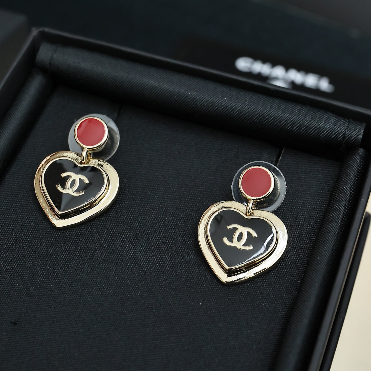 gold enamel heart Drop Earrings for women - alternate angle view 3