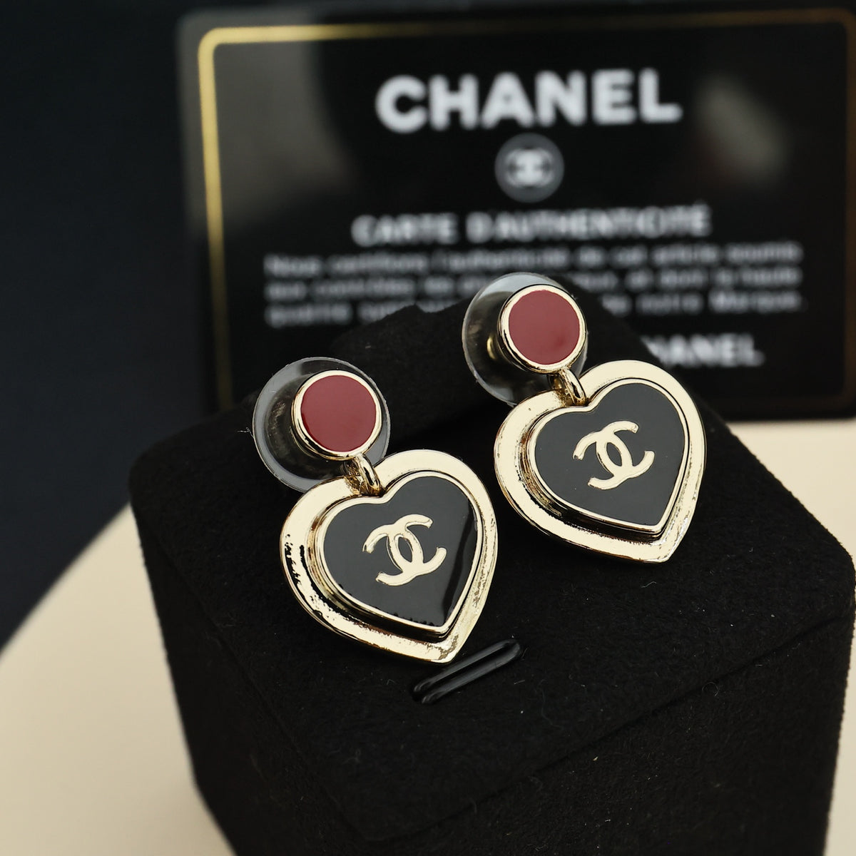 gold enamel heart Drop Earrings for women - product detail view