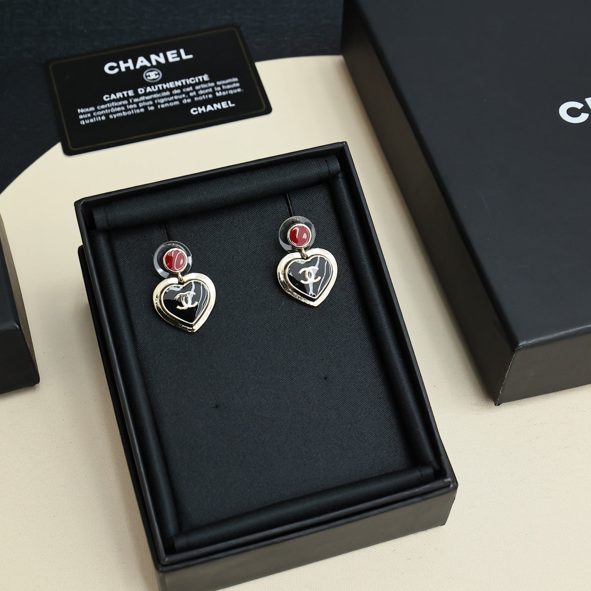 gold enamel heart Drop Earrings for women - alternate angle view 2