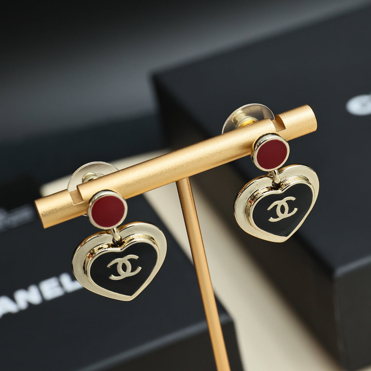 gold enamel heart Drop Earrings for women - alternate angle view 6