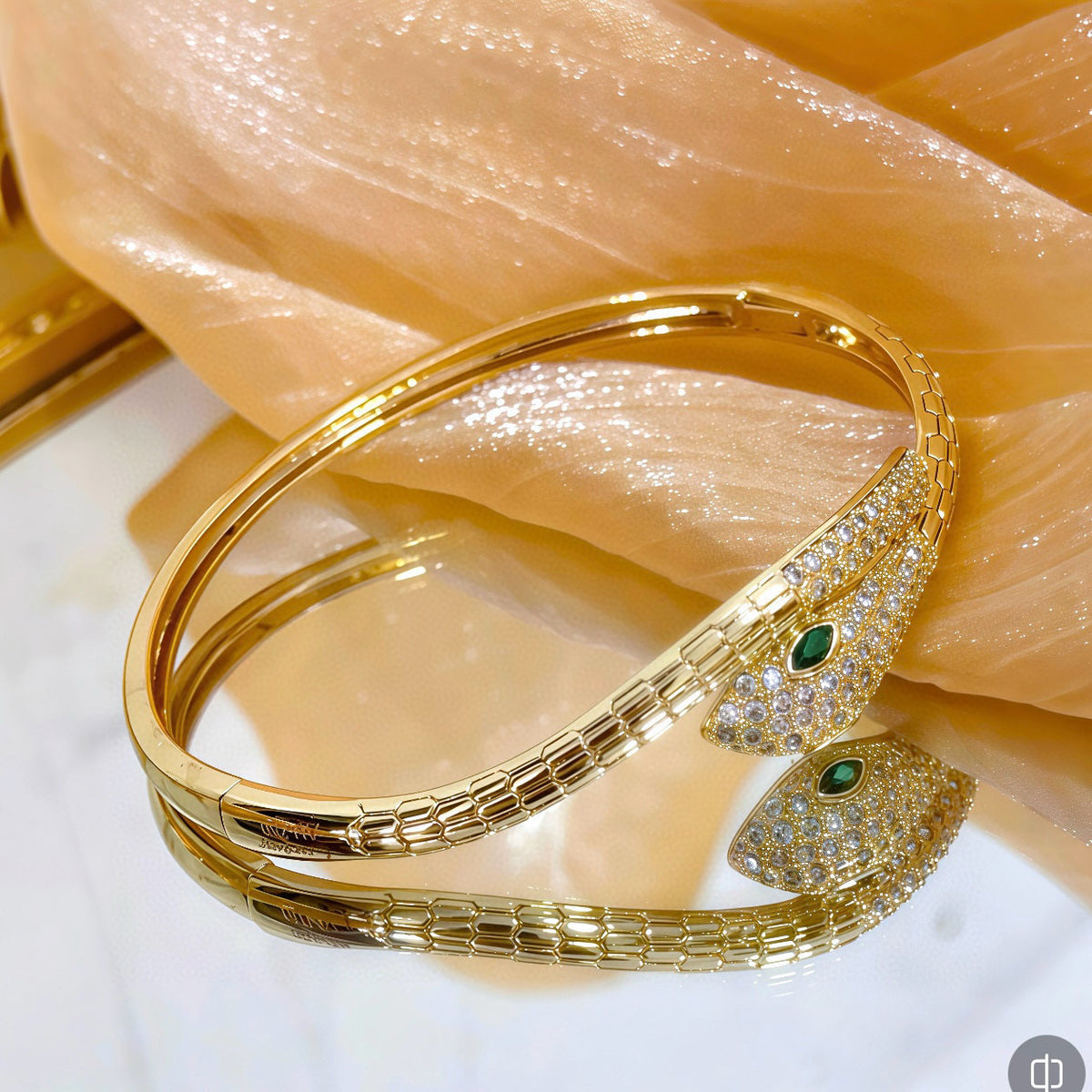 gold crystal floral Bangle for men - alternate angle view 5
