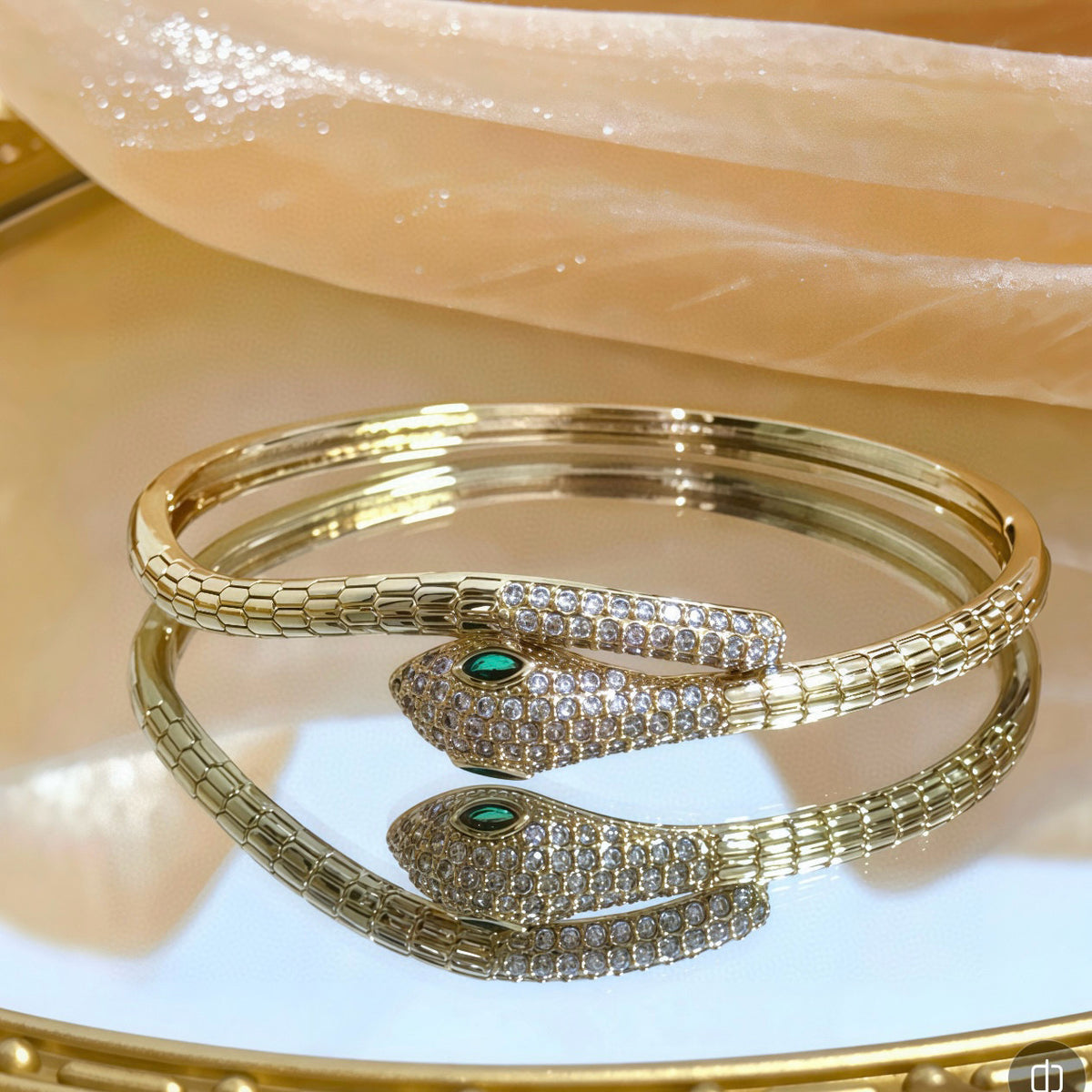 gold crystal floral Bangle for men - alternate angle view 6