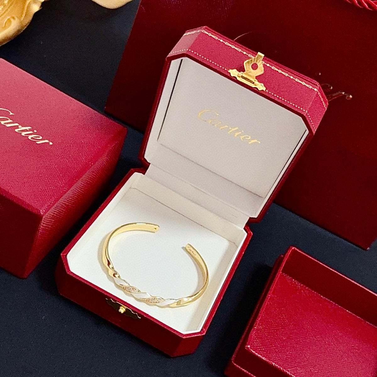 gold crystal floral Bangle for men - alternate angle view 2