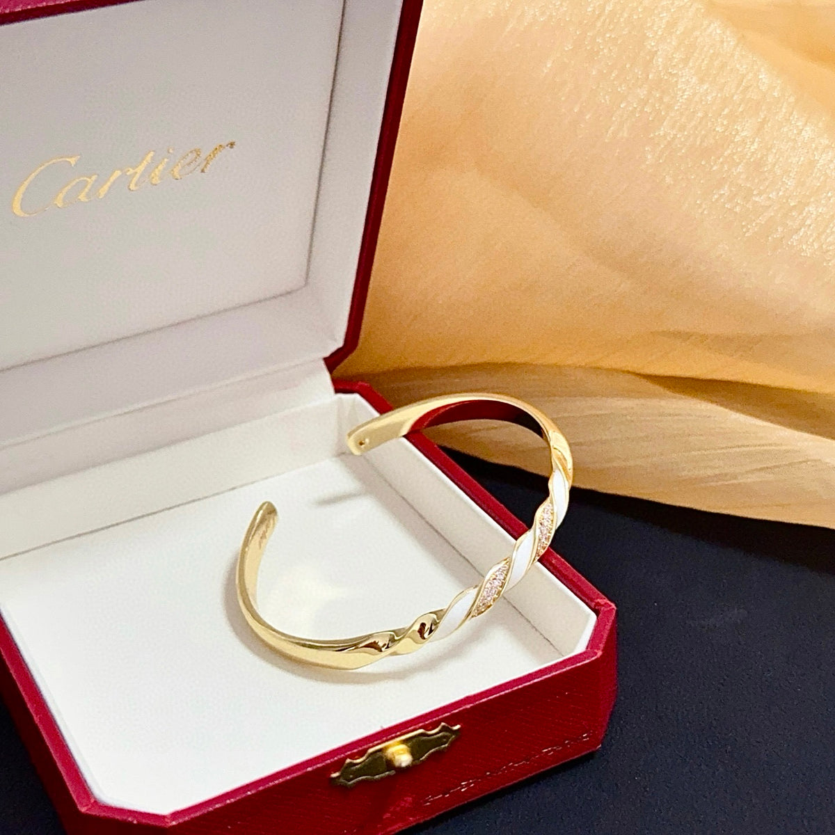 gold crystal floral Bangle for men - alternate angle view 5