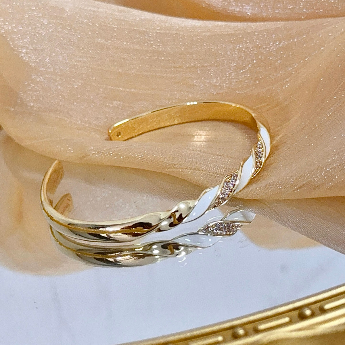 gold crystal floral Bangle for men - alternate angle view 3