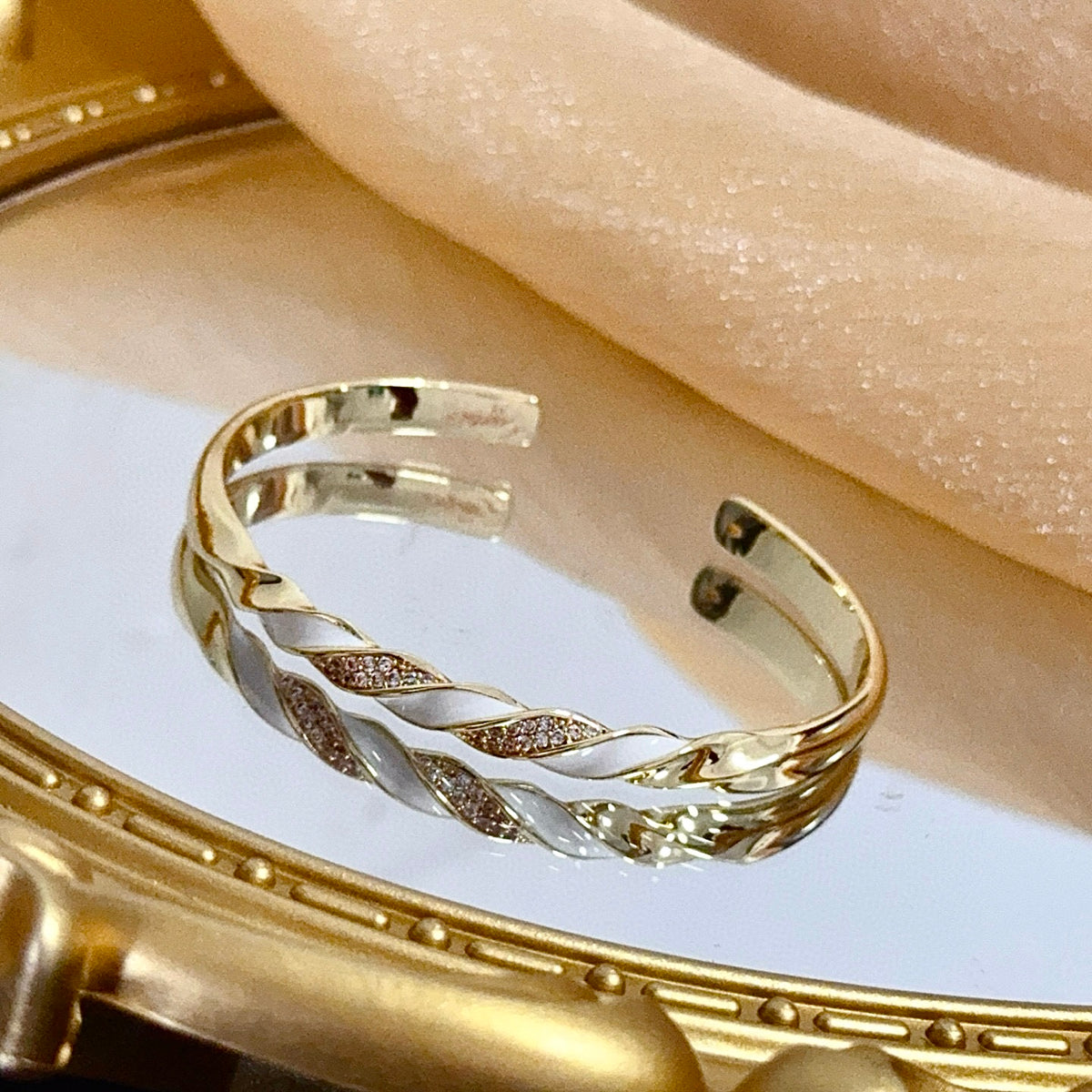 gold crystal floral Bangle for men - alternate angle view 4