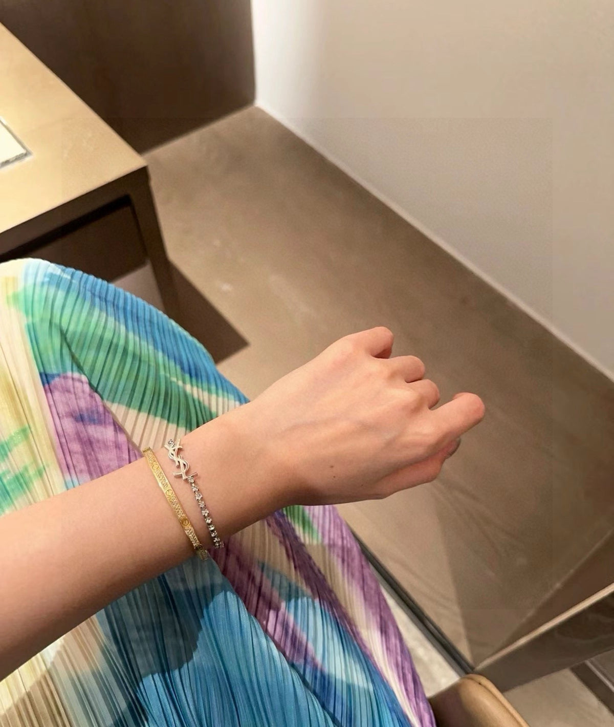 yellow brass elegant Bracelet for women - alternate angle view 3