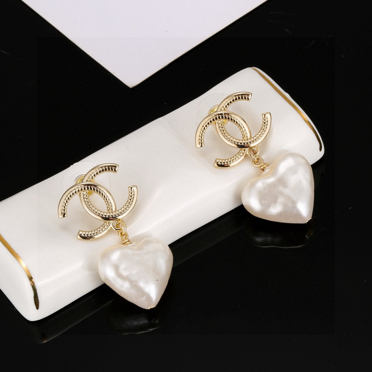 light gold luxury Drop Earrings for women - alternate angle view 2