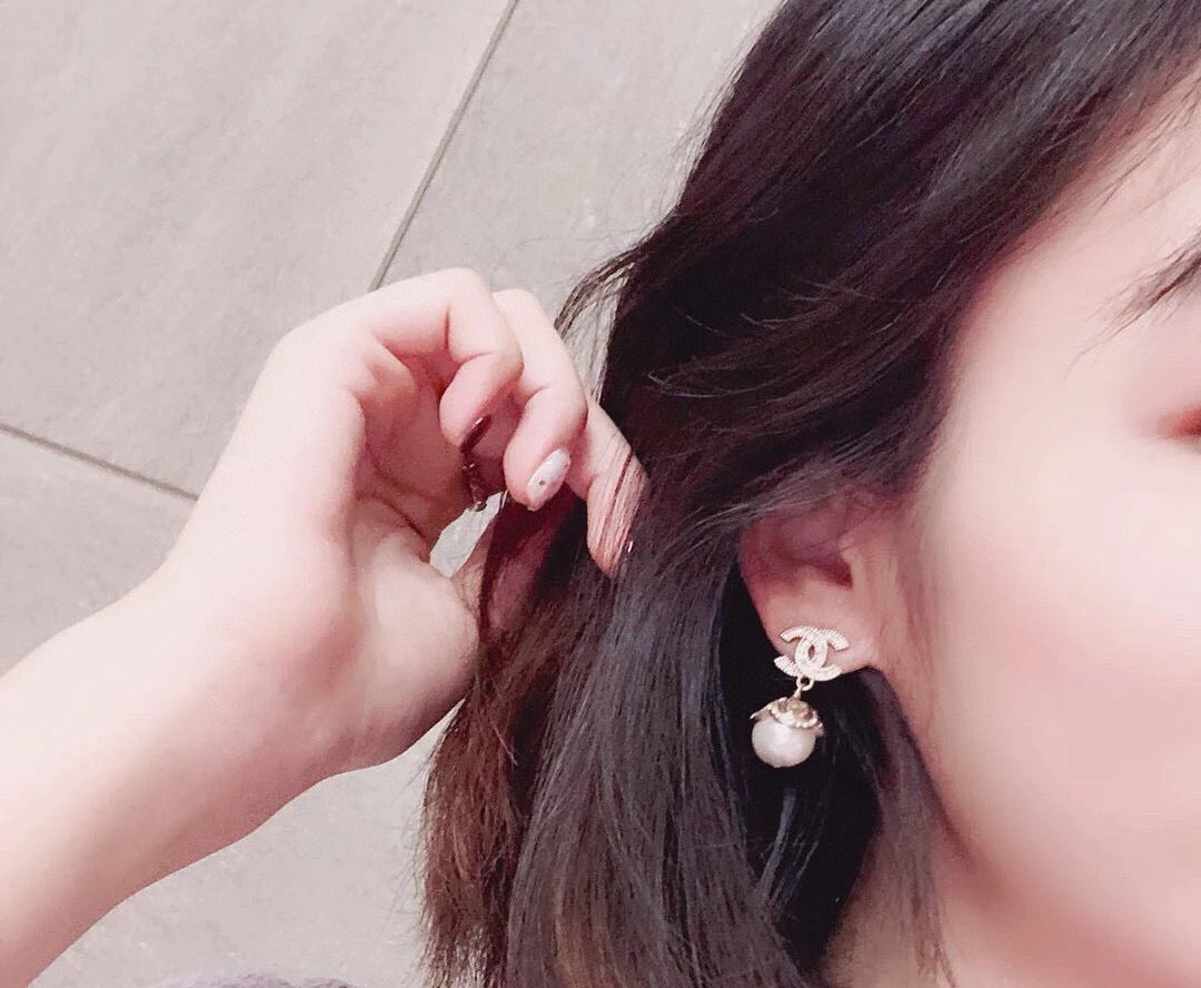 pearl double c Drop Earrings for women - alternate angle view 6