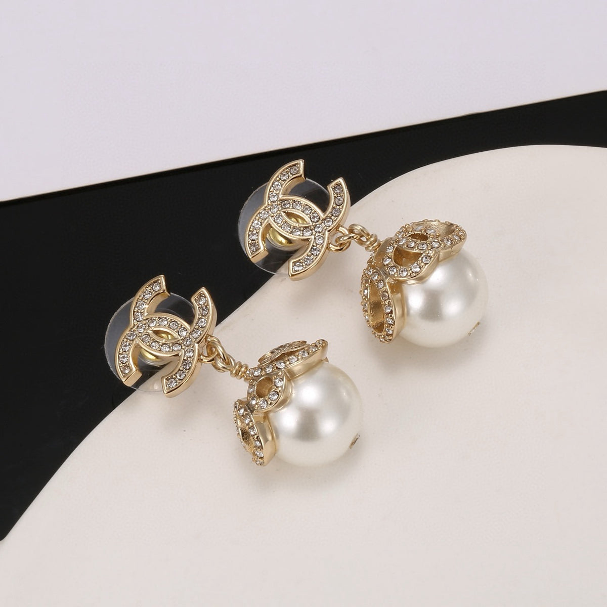 pearl double c Drop Earrings for women - alternate angle view 2