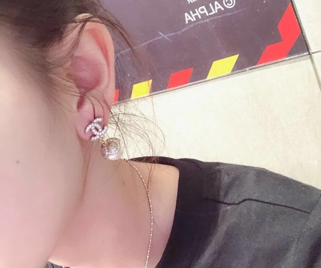 pearl double c Drop Earrings for women - alternate angle view 4