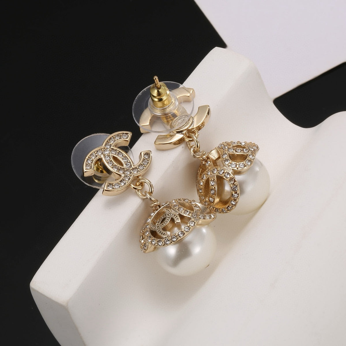 pearl double c Drop Earrings for women - alternate angle view 5