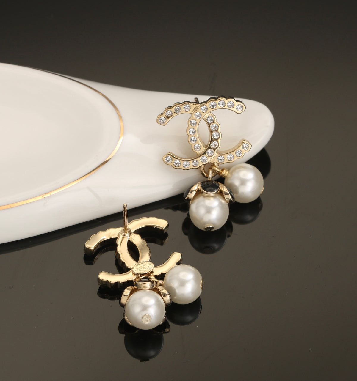 gold letter Stud Earrings for women - alternate angle view 3
