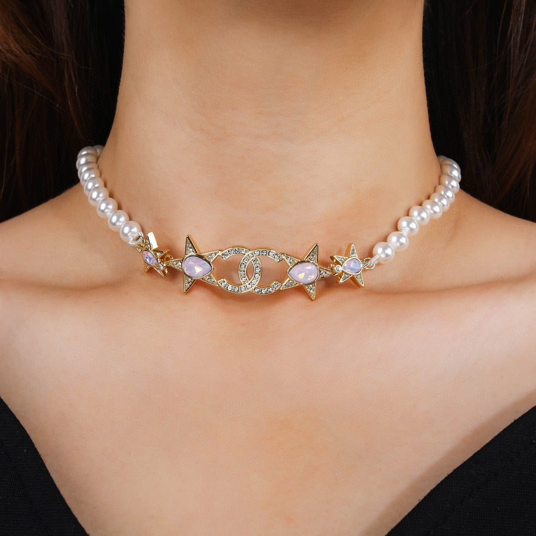 yellow brass double c Necklace for women - alternate angle view 2