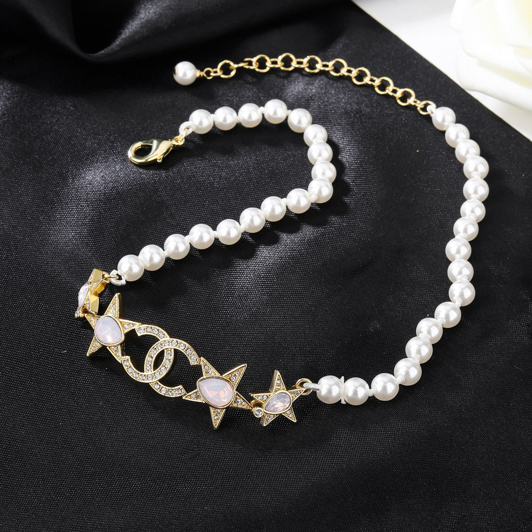 yellow brass double c Necklace for women - product detail view