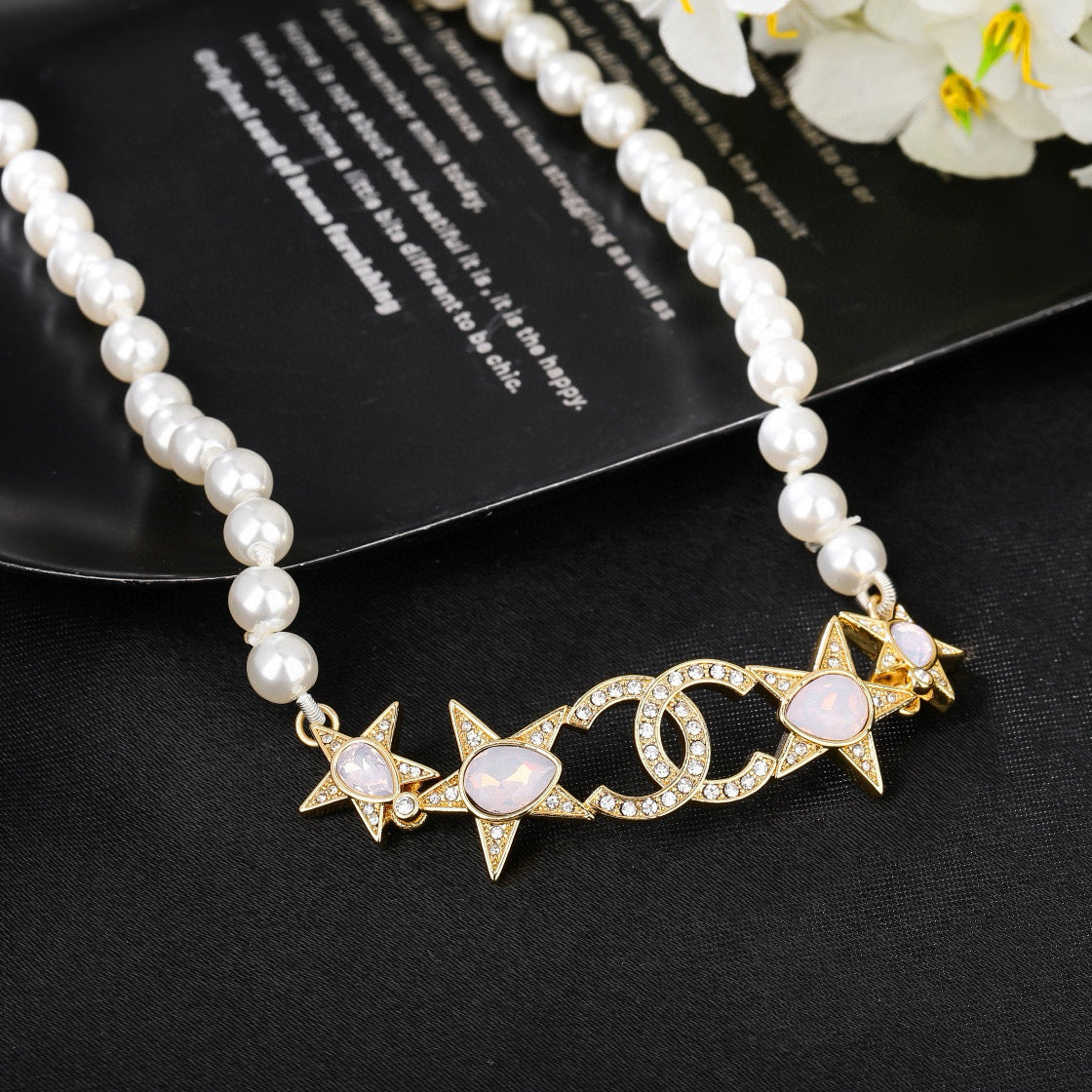 yellow brass double c Necklace for women - alternate angle view 3