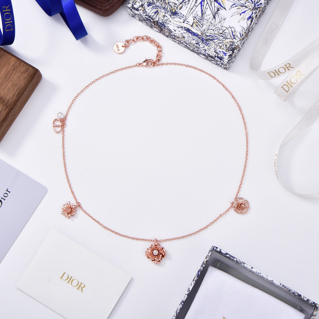 rose gold brass floral Necklace for women - alternate angle view 4