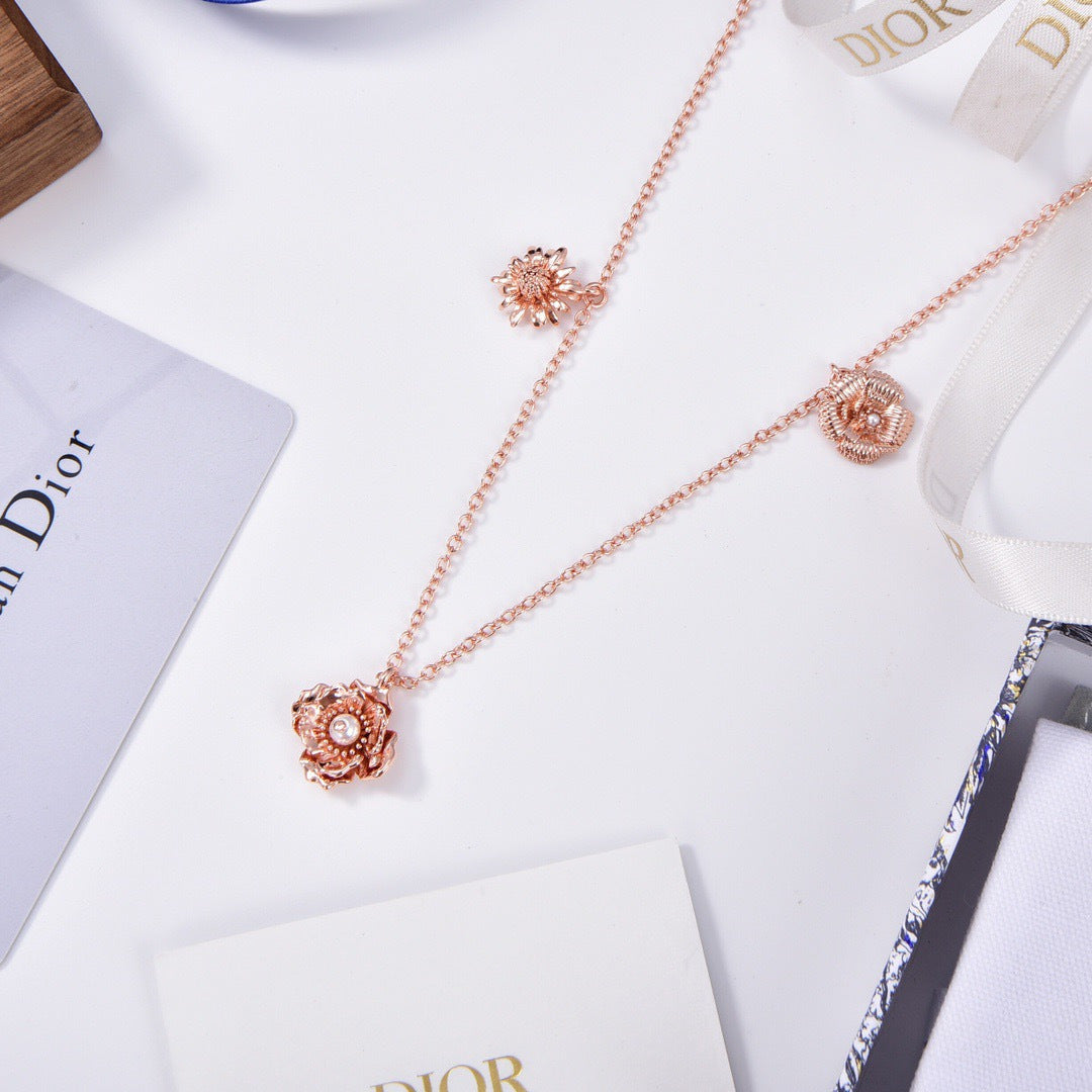 rose gold brass floral Necklace for women - product detail view