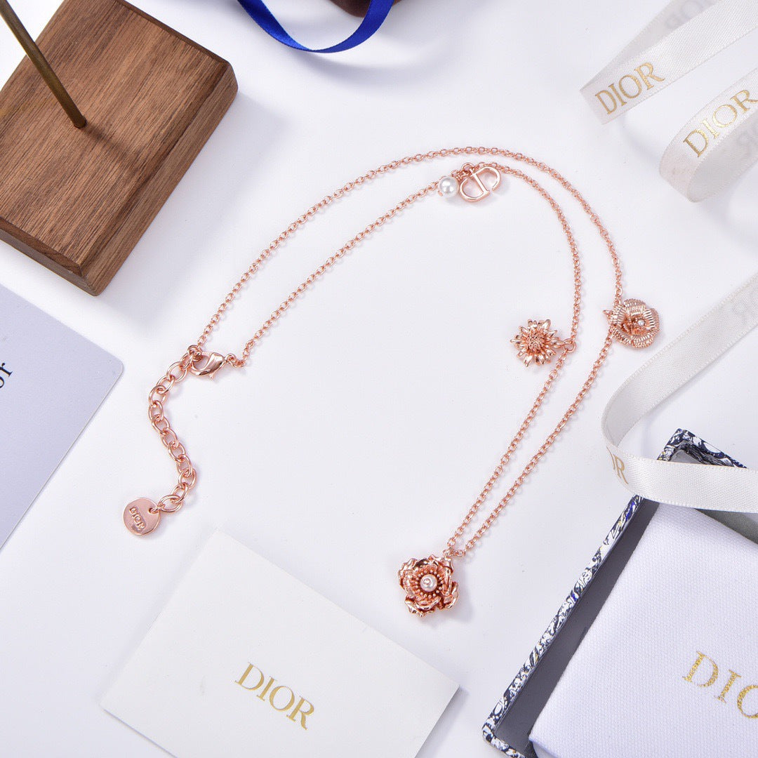 rose gold brass floral Necklace for women - alternate angle view 5