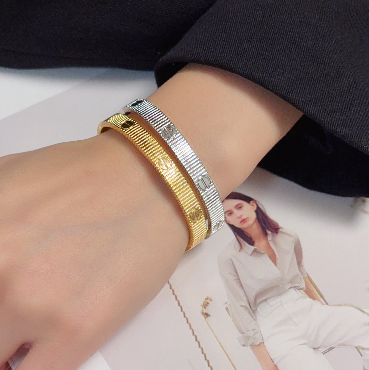 gold brass delicate Bangle for women - product detail view