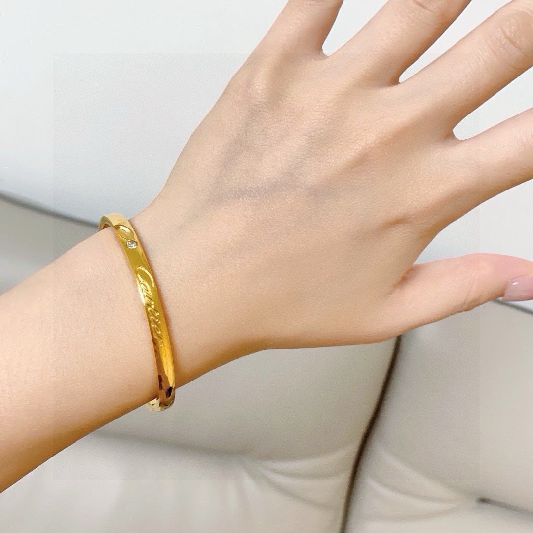 white crystal letter Bangle for women - alternate angle view 3