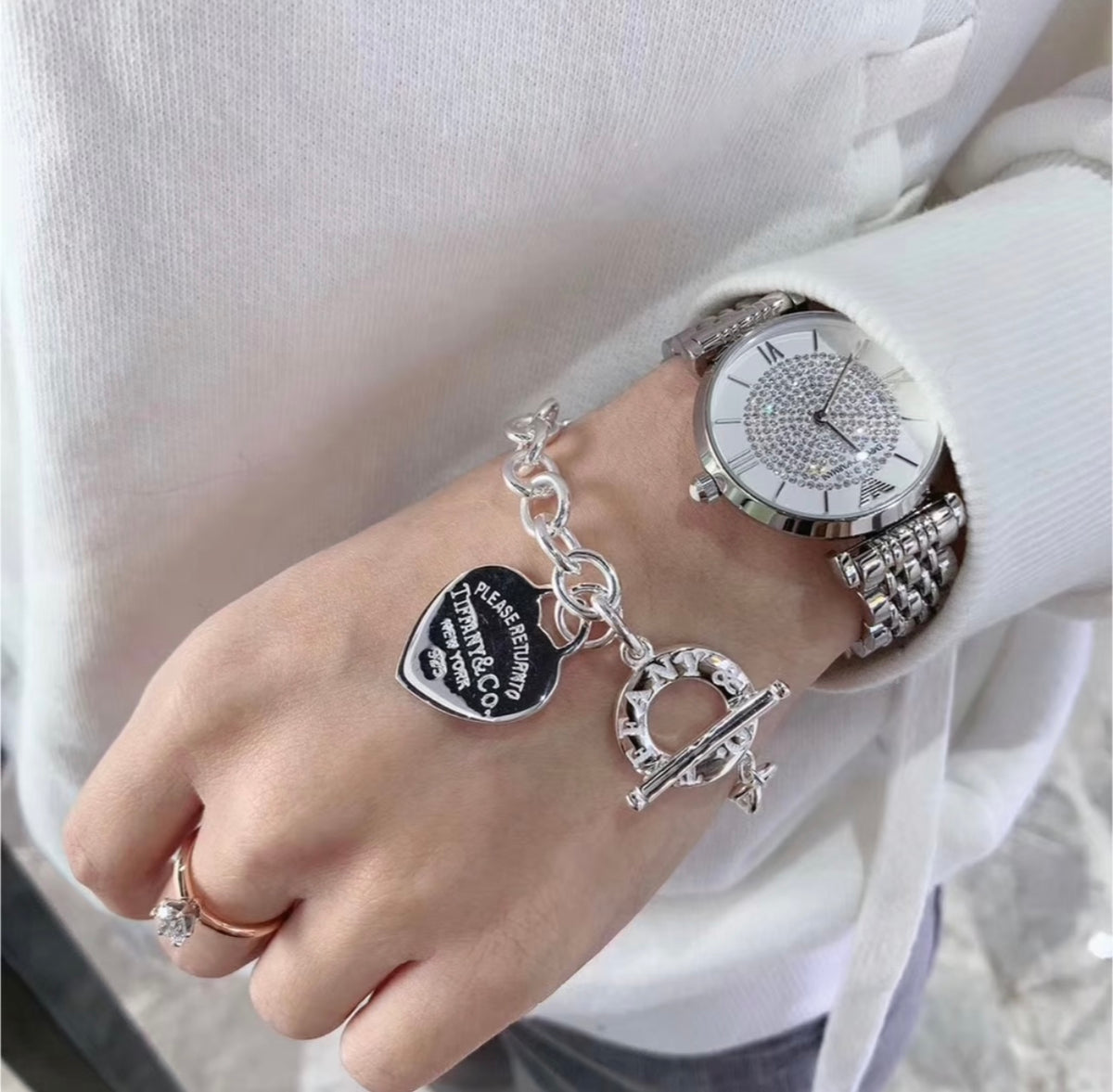 silver brass luxury Bracelet for women - alternate angle view 10