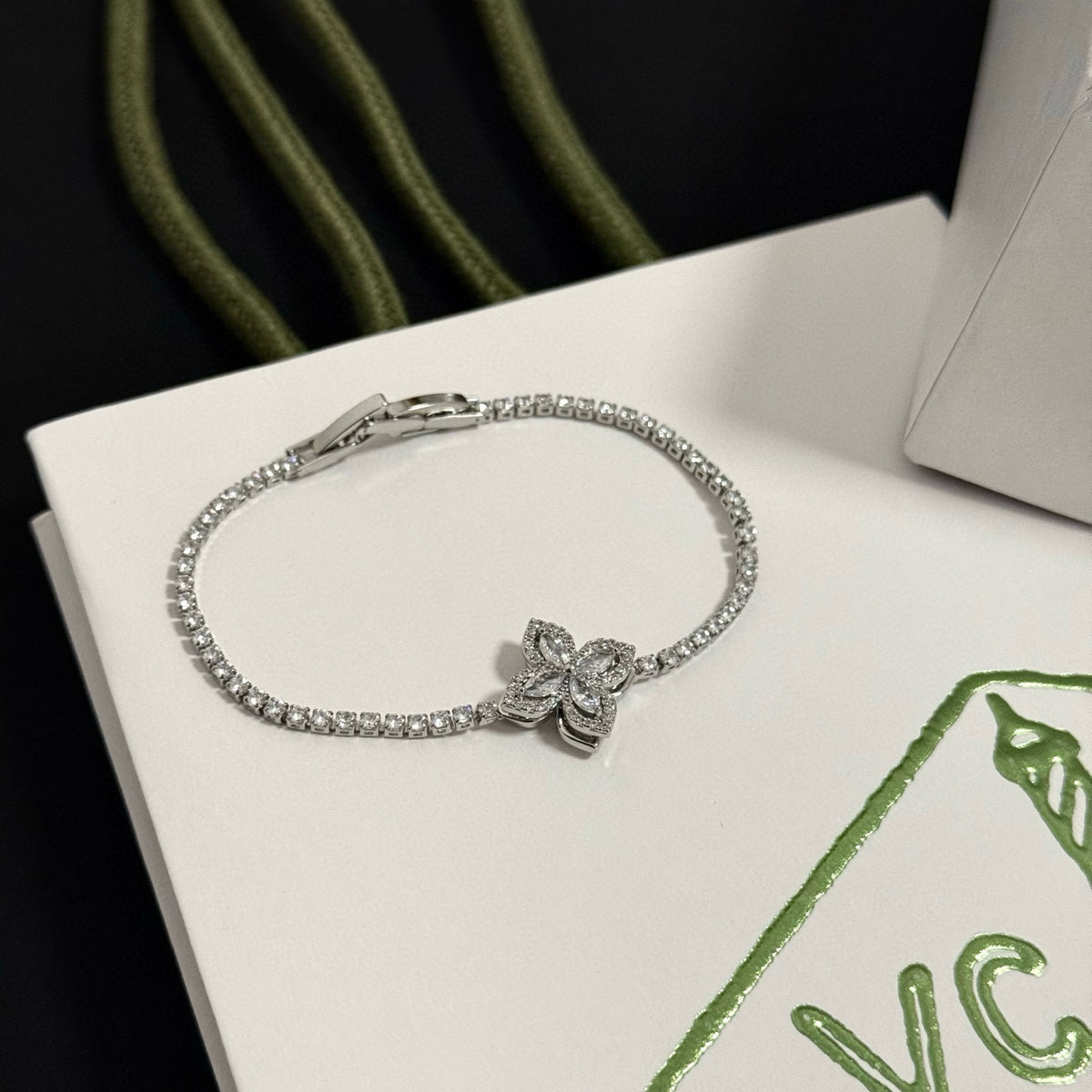 gold crystal clover Bracelet for women - alternate angle view 8