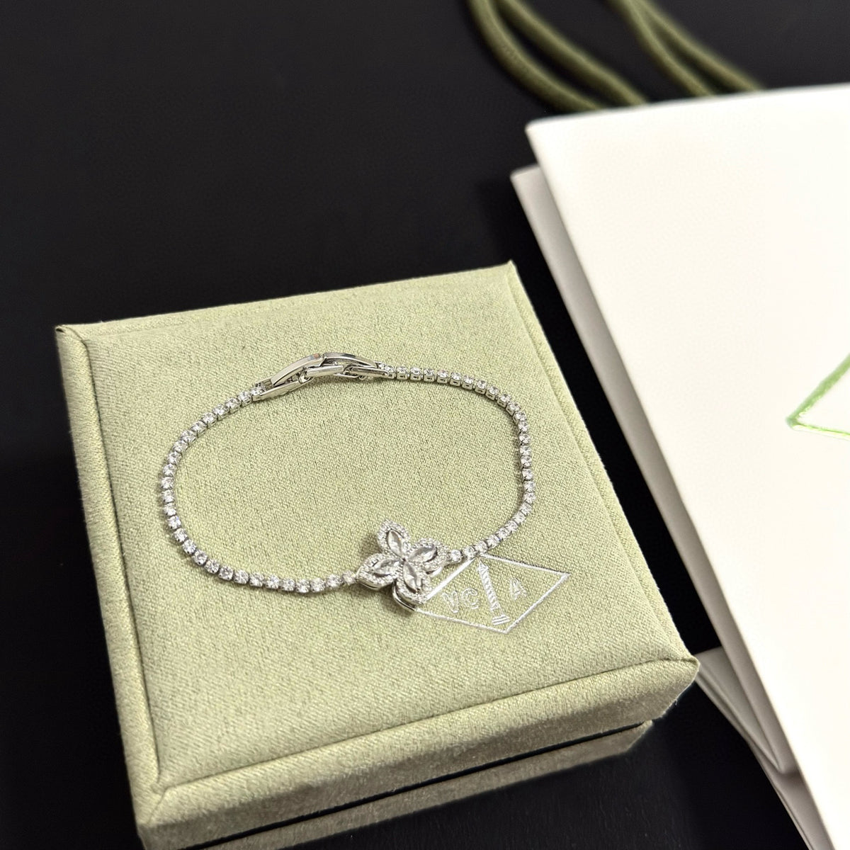 gold crystal clover Bracelet for women - alternate angle view 7