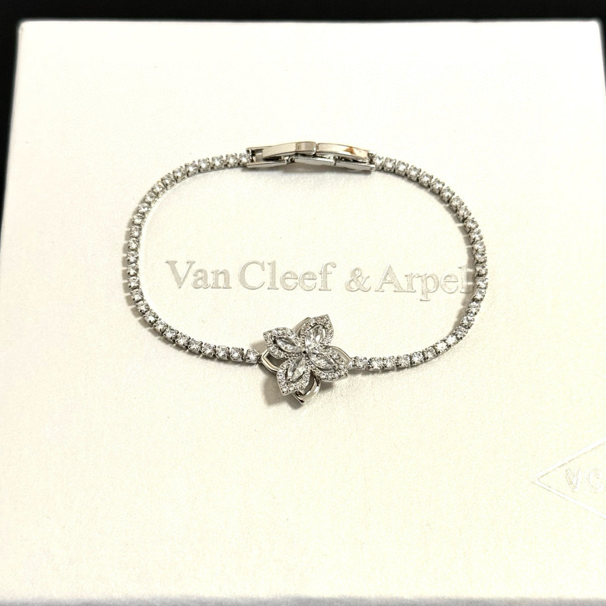 gold crystal clover Bracelet for women - product detail view