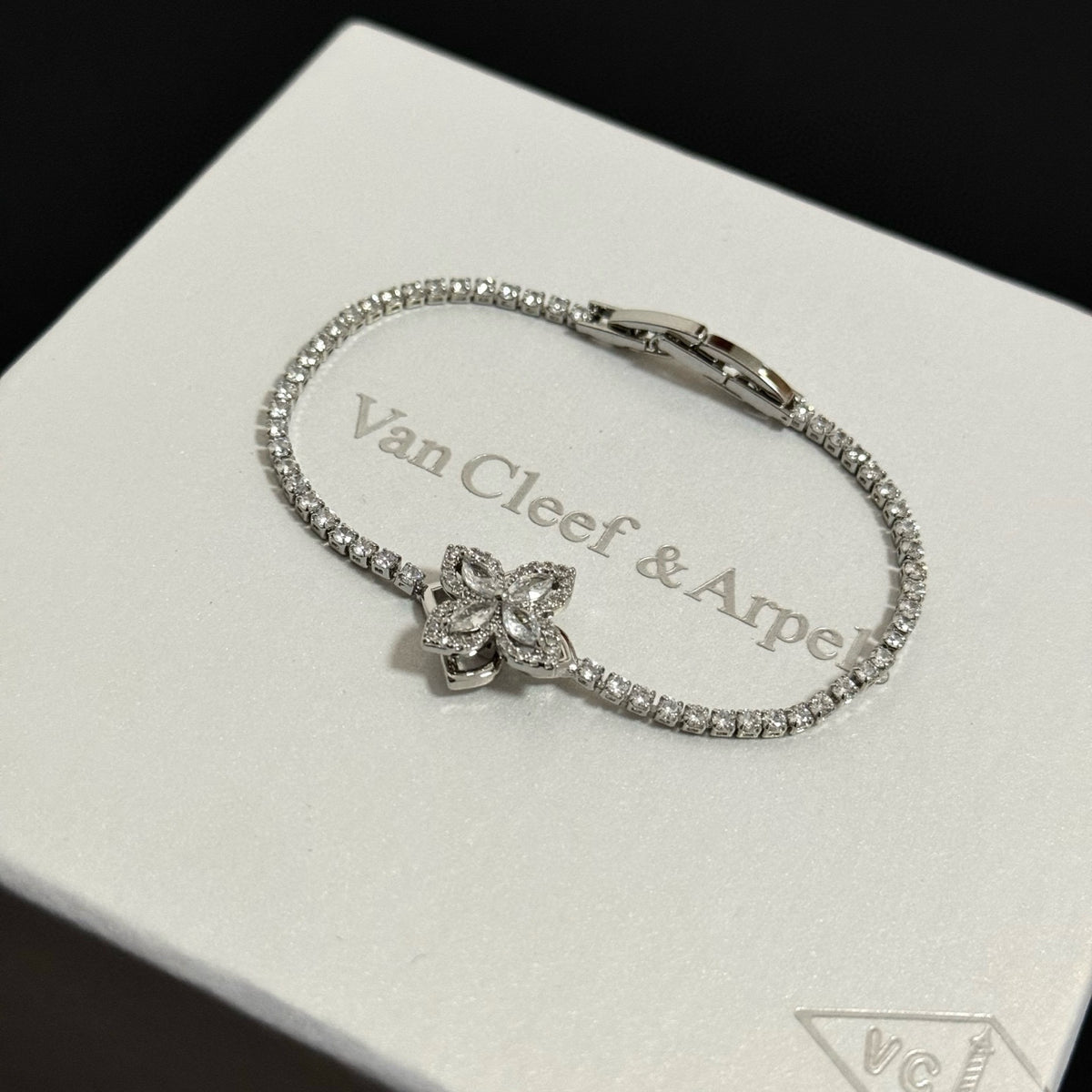 gold crystal clover Bracelet for women - alternate angle view 2