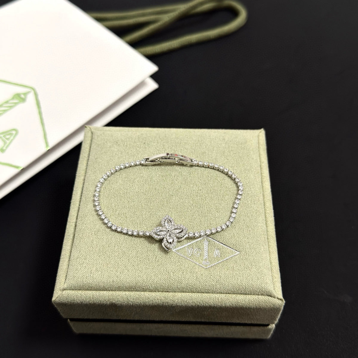 gold crystal clover Bracelet for women - alternate angle view 6