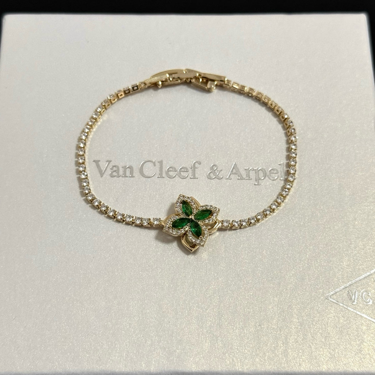 gold crystal clover Bracelet for women - product detail view