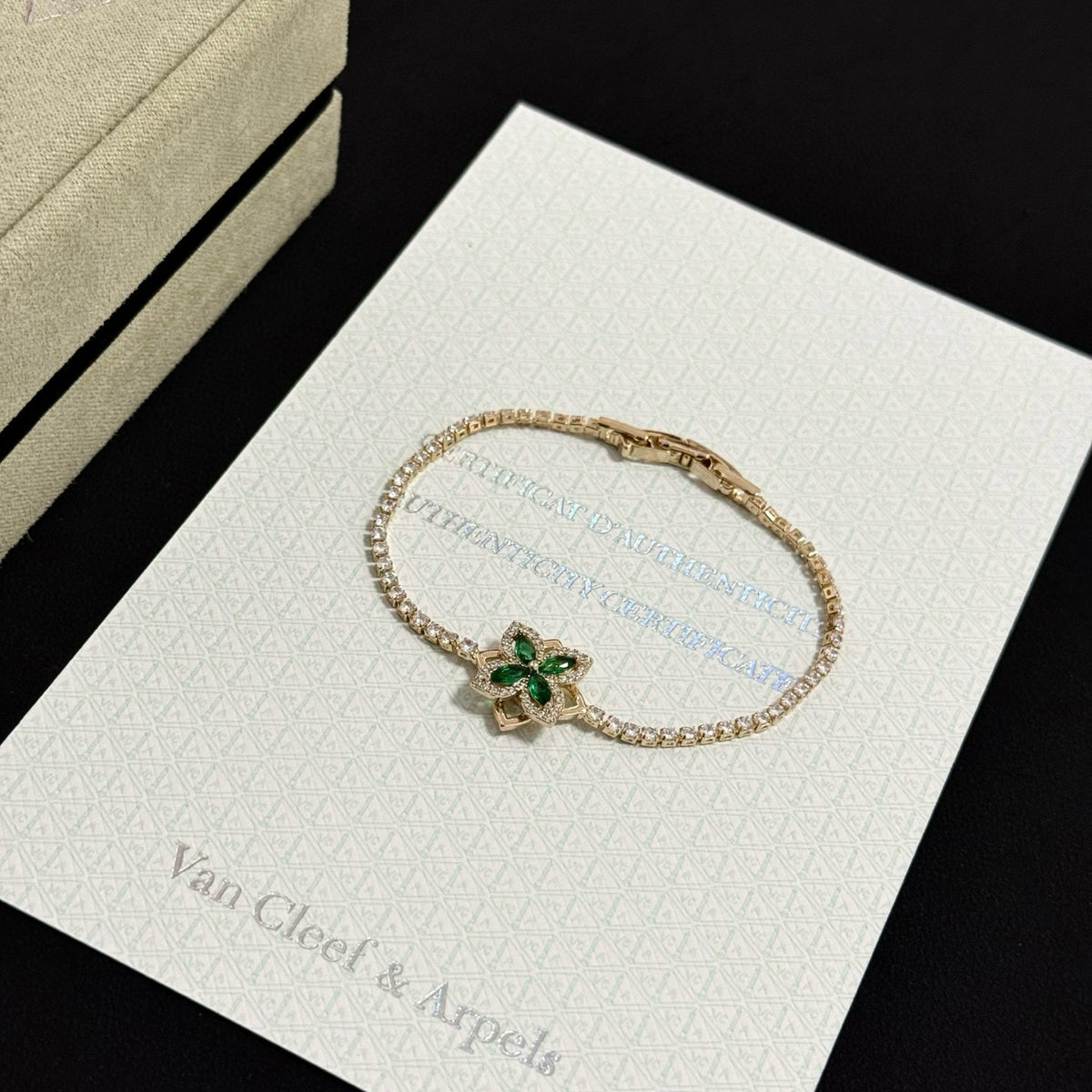 gold crystal clover Bracelet for women - alternate angle view 3