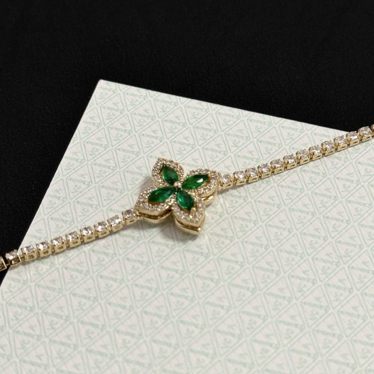 gold crystal clover Bracelet for women - alternate angle view 8