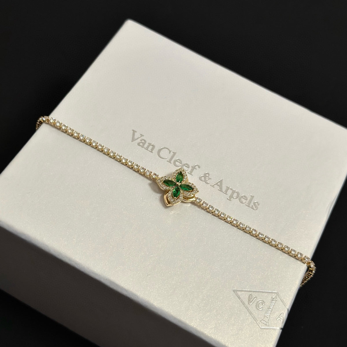 gold crystal clover Bracelet for women - alternate angle view 5