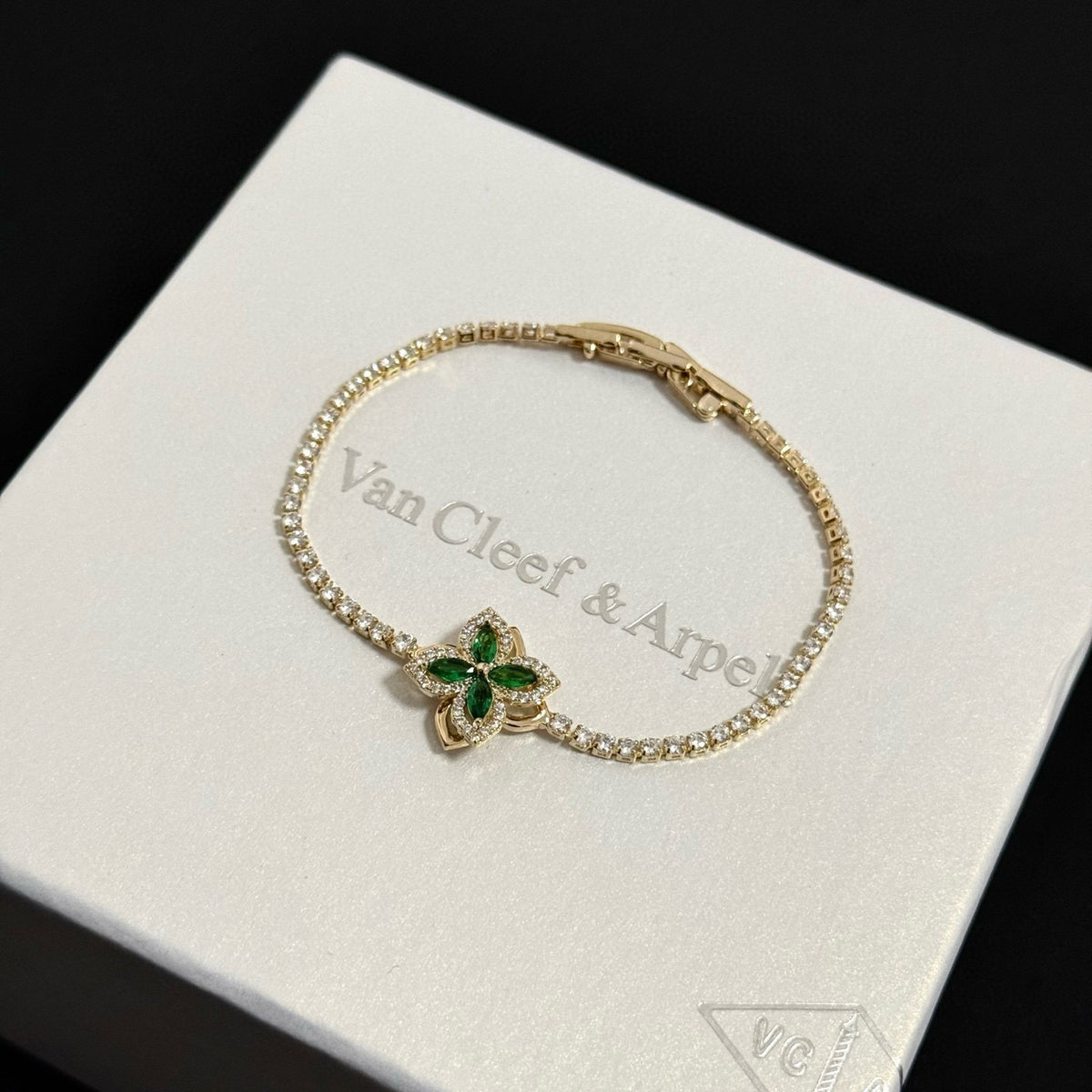 gold crystal clover Bracelet for women - alternate angle view 2