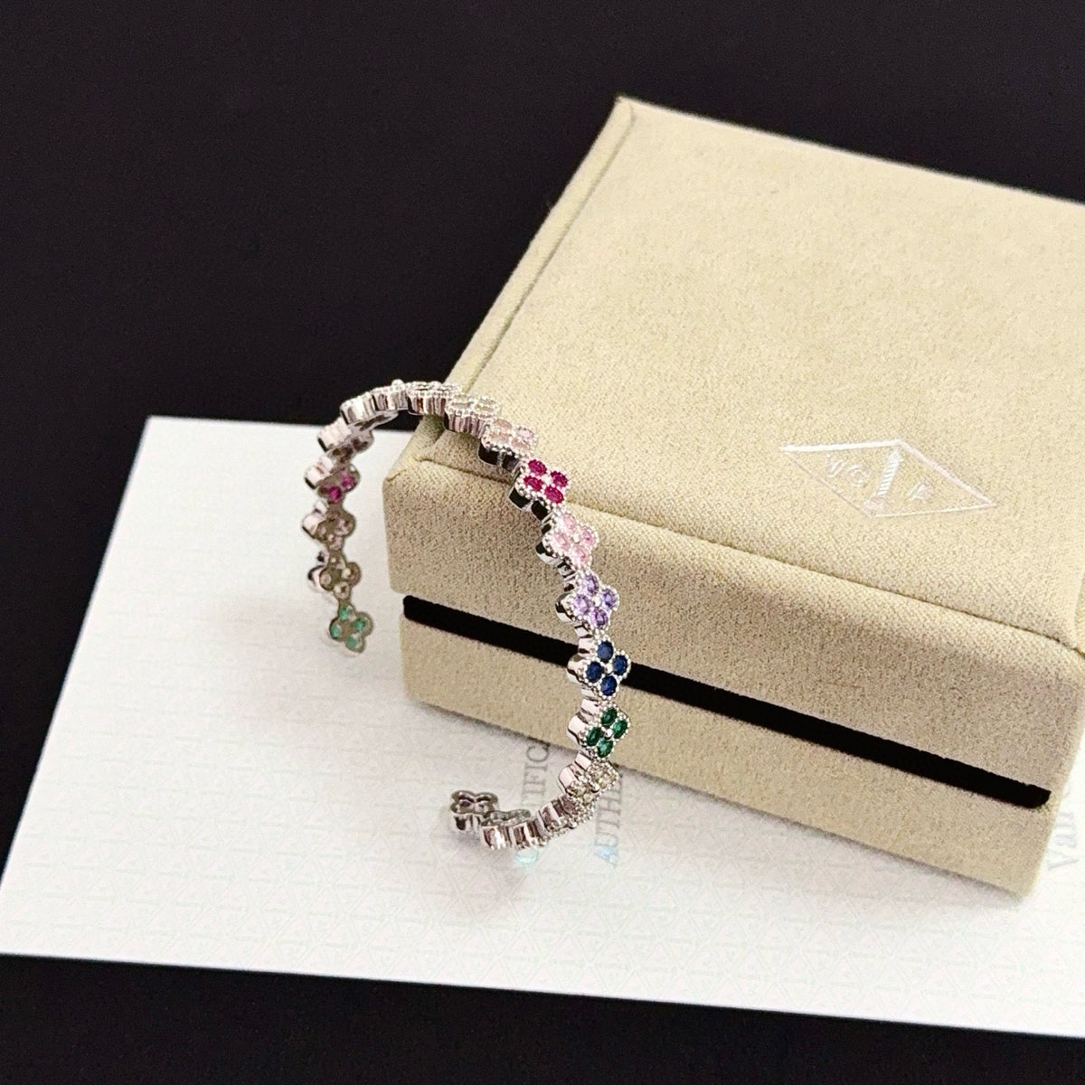 gold crystal clover Bangle for women - alternate angle view 3