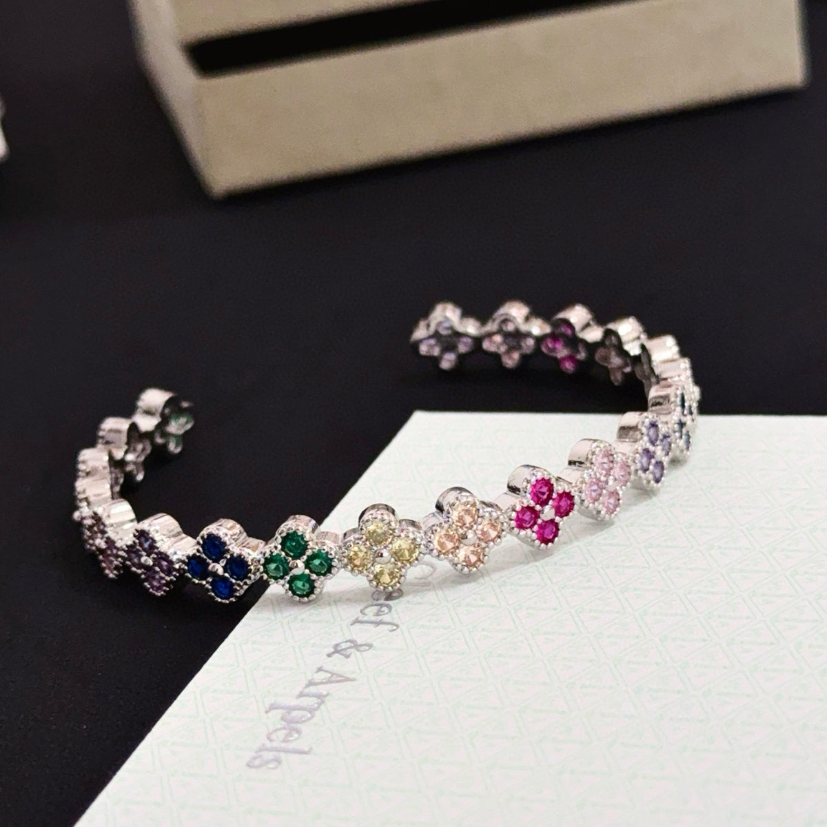 gold crystal clover Bangle for women - alternate angle view 5
