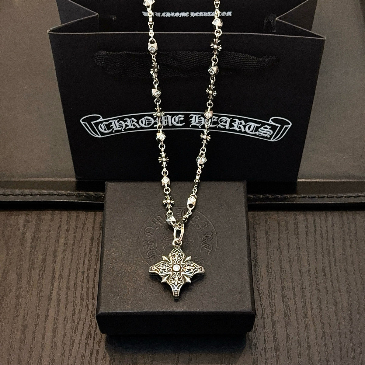 antique crystal cross Pendant for men - alternate angle view 4