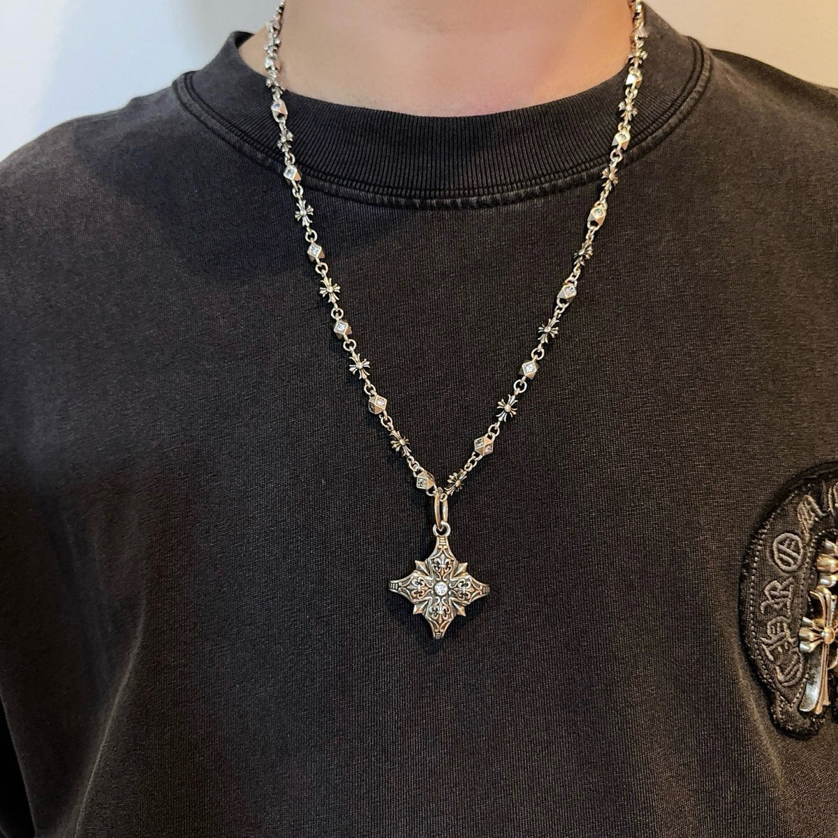 antique crystal cross Pendant for men - product detail view