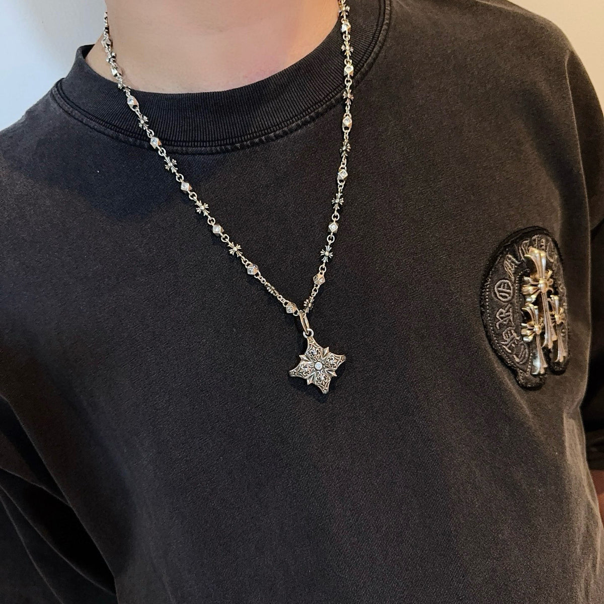 antique crystal cross Pendant for men - alternate angle view 3