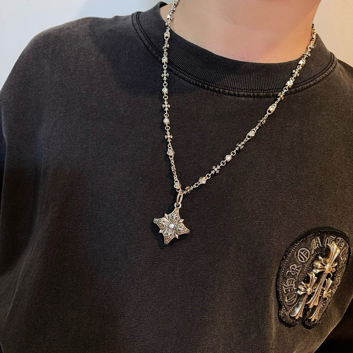 antique crystal cross Pendant for men - alternate angle view 2